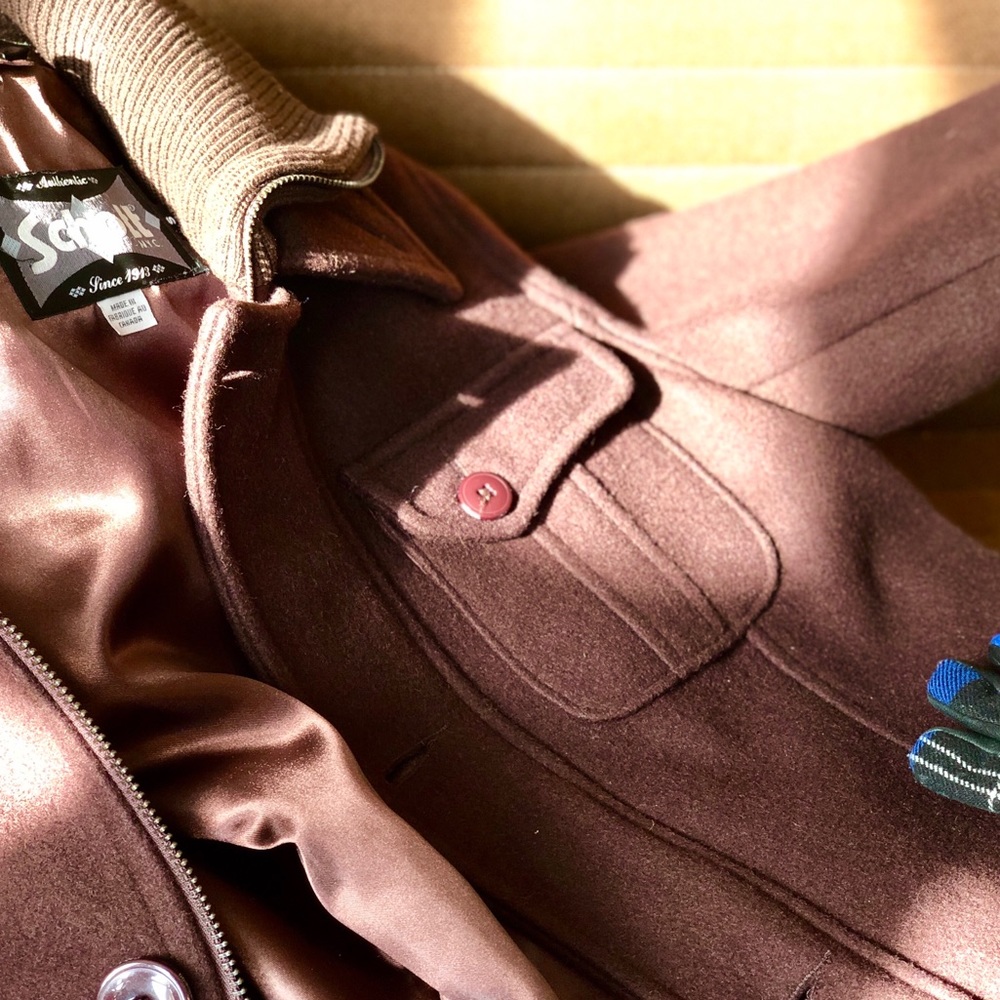 Schott Car Coat Wool With Ribbed Collar.